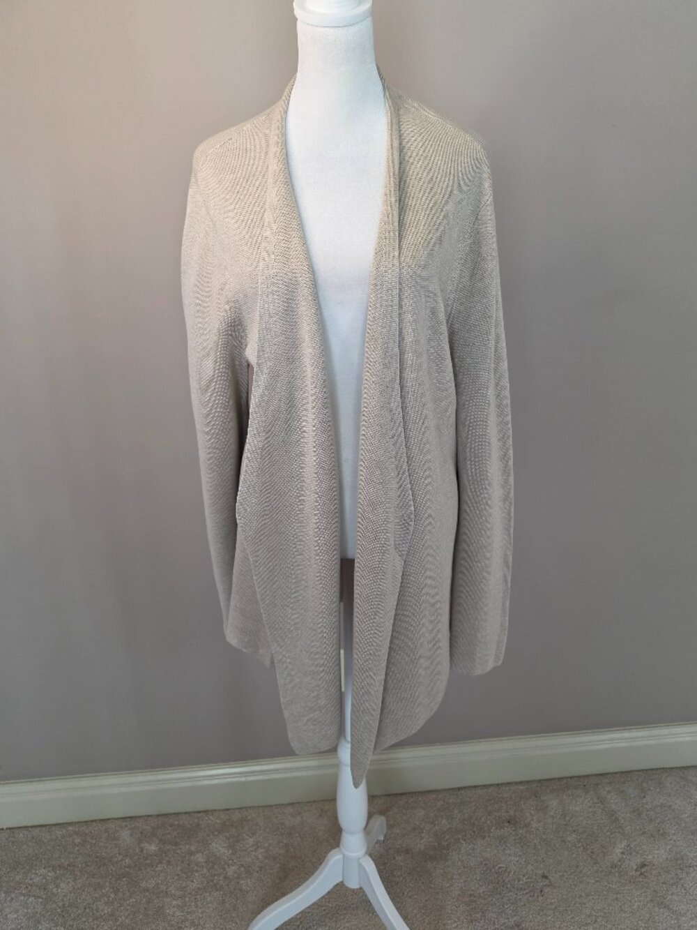 Eileen Fisher Silk Blend Tan Long Sleeve Open Cardigan Size XL